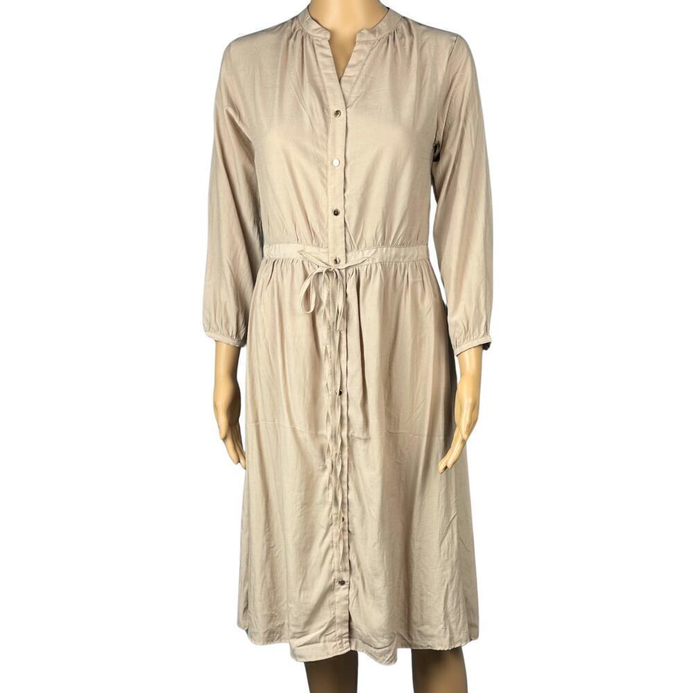 Filanto Dress Long Sleeve Button Down Belted Beige Gold Tone Buttons Sz Small
